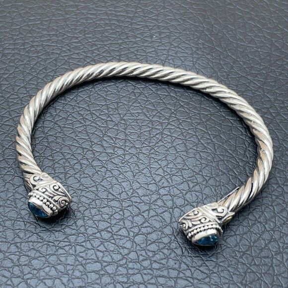 Bali Designs Blue Topaz Cuff Bracelet Trillion Cut Sterling Silver 18K Gold 6.75 - Picture 13 of 15